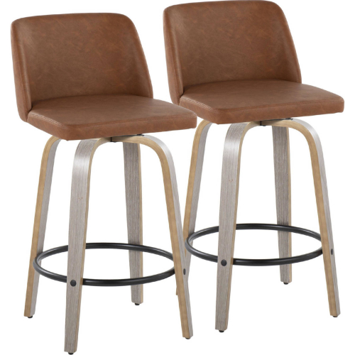 Toriano 26" Swivel Counter Stool in Light Grey Wood & Camel Leatherette (Set of 2)